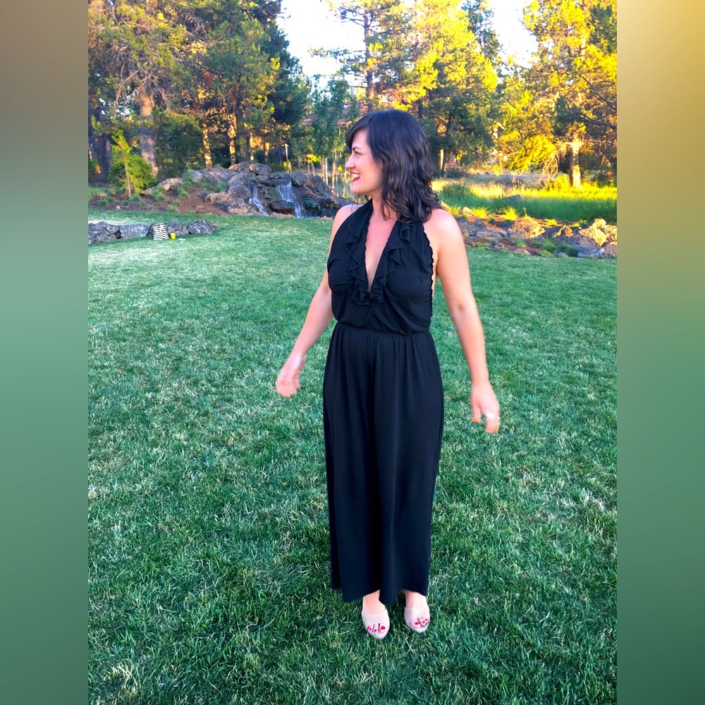 Zara black backless halter jumpsuit - Womens M